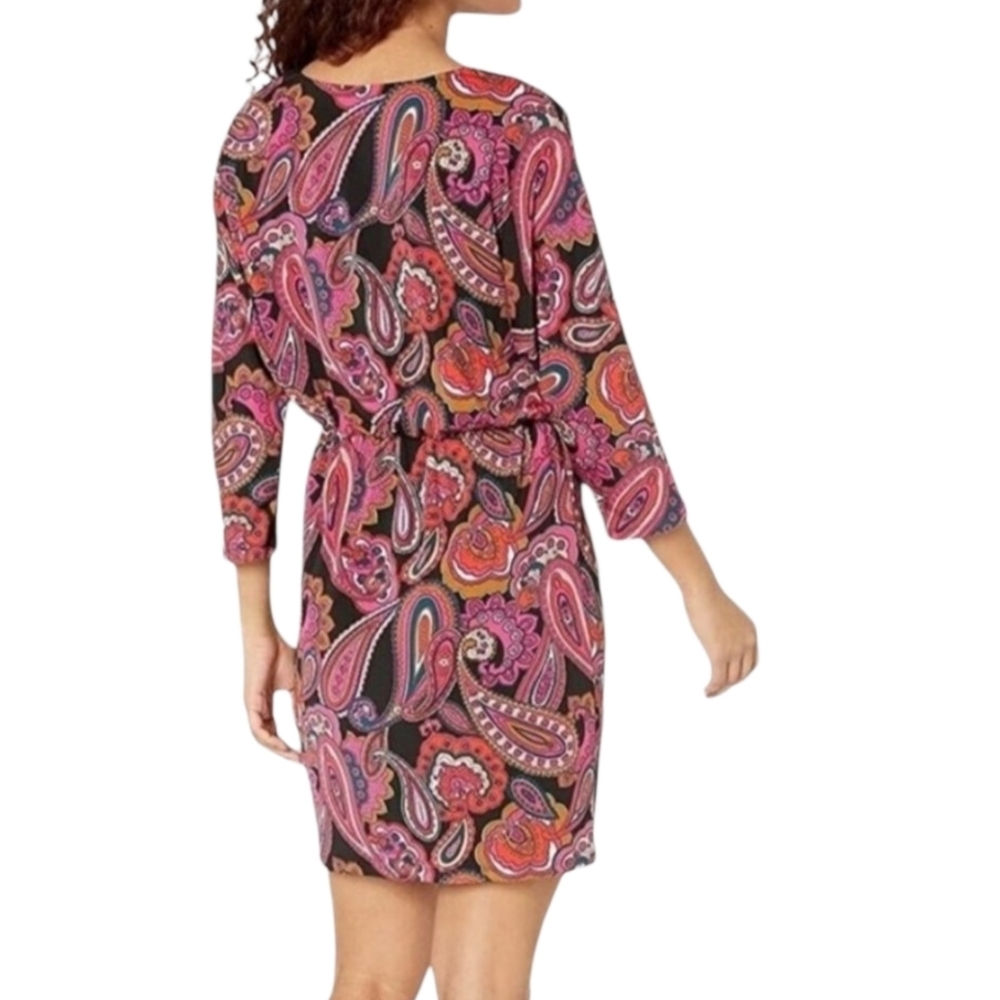 Trina Turk Pink Paisley Surplice Wrap Dress Small NWT Retro Birch Jersey Mini - Picture 4 of 15